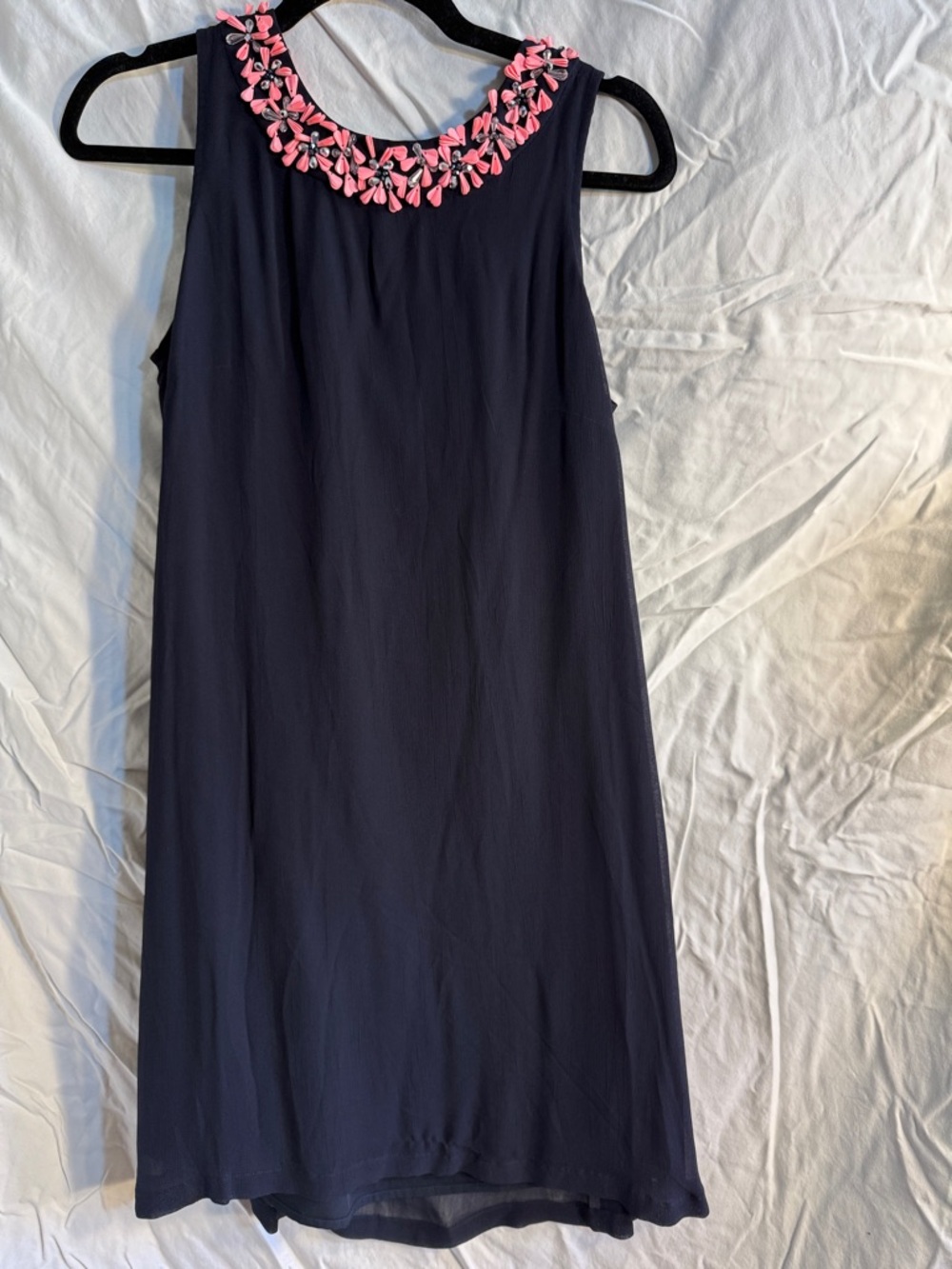French Connection Dark Blue Mini Dress with Pink Details